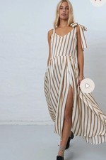 Anthropologie Stella Nova Dress Stripe Satin Asymmetric Bow Strap Large UK 12