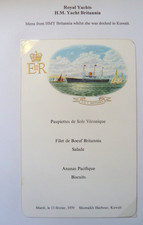 Royal Yacht HMY Britannia Menu whilst at Kuwait 1979 Queen Elizabeth II visit 