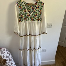 Muzungu Sisters Frangipani Organic Cotton Dress White Size XS Summer Holiday