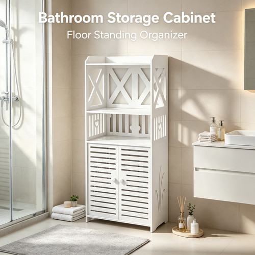 White bathroom storage cabinet - white,
