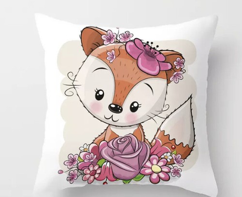 Fox with pink flowers - fox, cushion