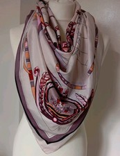 Vintage Large Square Silk Scarf-Purple &Mauve-127x127cm-Statement Nautical Boats