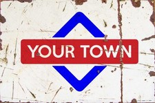 Sign Raa Aluminium A4 Train Station Aged Reto Vintage Effect