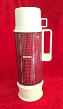 VINTAGE THERMOS FLASK 1.02L RED & WHITE - Ideal 4 Picnic, Camper - VGC