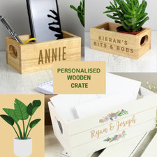 Personalised Storage Wooden Crate Custom Text Organisation Gift for Home