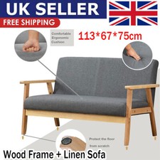 2 Seater Sofa Wood Frame Linen