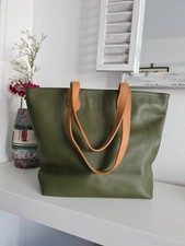 Borse In Pelle Genuine Leather Tote Bag Medium Shopper Shoulder Bag Green