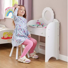 Liberty House Kids White Dressing Table & Stool Set Simple & Elegant Vanity-NEW