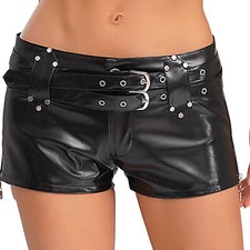 UK Women's Faux Leather Low Waist Punk Skinny Shorts Rave Dance Booty Shorts