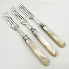 SET 3 VICTORIAN FORKS SILVER PLATE MoP HANDLES JOHN ROUND & SON