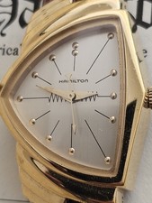 Hamilton Ventura Women's Gold Quartz Belt Watch Working Genuine Cleaned