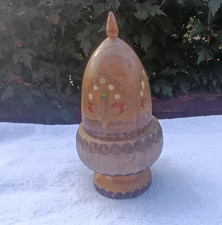 Vintage wooden Acorn trinket pot on stand carved & hand painted