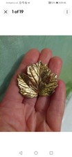 VINTAGE EGGERT DENMARK FLORA DANICA STERLING SILVER GILT LEAF BROOCH 7.1g