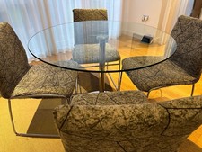 Next Circular Glass Table And 4 Monza Faux Leather Chairs