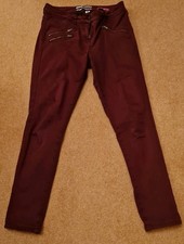 Jasper Conran Women's Burgundy skinny stretchy Jeans, Size 12R with zips