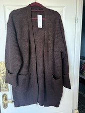 BNWT Asda George Chunky Knit Dark Brown Cardigan Size L 16/18