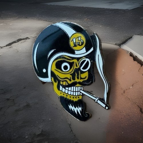 Skull biker pin badge ha - biker, badge,