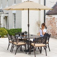 Antique Copper Six Seater Outdoor Dining Table & Chairs Garden Furniture Set