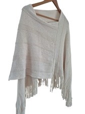 Women Winter Knitted Poncho Cream Sequins  One Size Matalan Shawl  Wrap