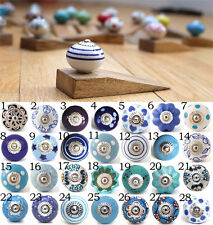 Ceramic door knob on wooden door stop.Choose your design. Blue white patterned.