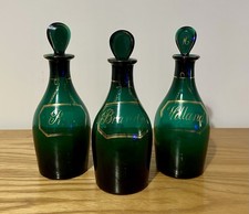 Antique Bristol Green Glass Gregorian Gilt Spirit Decanters Rum Brandy Hollands