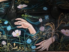 OPHELIA HANDS IN WATER  HAND PAINTED BLACK LEATHER TWIN HANDLED SHOULDER BAG