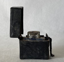 Antique Leather Victorian Travelling Ink Well Pot Inkwell With Glass Bottle #135
