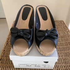 Black Slip-On Cork Heel Wedges
