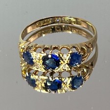 18ct Gold Classic Sapphire Diamond Ring Hallmark Stacking UK Size N PreOwned 672