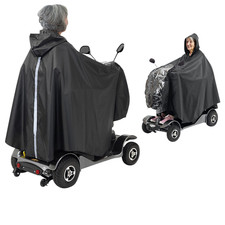 NEW Mobility Scooter Cape Waterproof Rain Coat Poncho Hood Cover Black Clear PVC