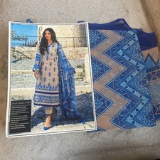 Zainab Chottani (copy) Unstitched Lawn Suit. Chiffon dupata. Colour Beige N Blue