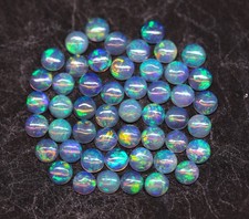 2 MM Round Natural Australian Opal Stone Cabochon in Green fire