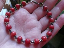 Vintage Red Coral and Silver Bracelet