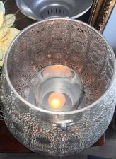 Metal Lantern with Ring Handle Pierced, Small, Silver