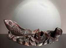 Vintage Hand Carved Wooden Japanese Koi Fish 11 inch x 4 inch