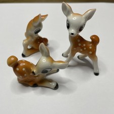 Trio of Ceramic Deer In Bambi Style. Great Condition.