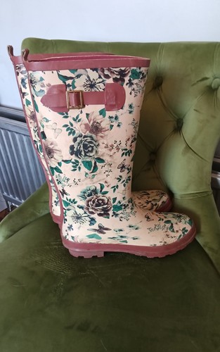 Pink floral ladies wellies - pink,