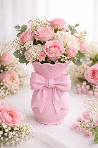 Coquette bow vase decoration - coquette,