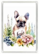 FRENCH BULLDOG PUP & FLOWERS