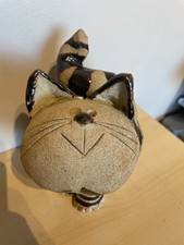 Vintage Large Pottery Cat lover ornament brown see description