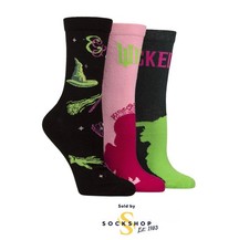 Wicked the Musical Socks Womens Cotton Elphaba Glinda Witch Wizard of Oz 3 Pairs