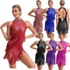 UK Womens Dress Jazz Dress Rumba Dancewear Shiny Latin Rhinestones Dance Modern