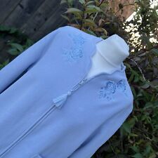 M&S Fleece Pale Blue Embroidered Floral Bed Jacket Pockets Cosy UK 12 - 14