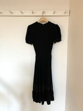 1970's vintage black crepe and chiffon short sleeved dress, size 10