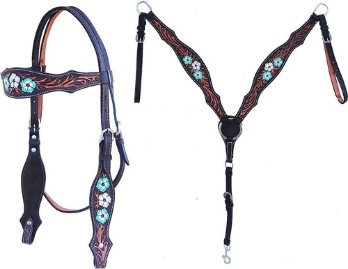 Western leather horse floral - leather,