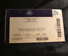 Old Concert Ticket Simply Red Saturday 19th December 2015 19/12/15 O2 Arena A
