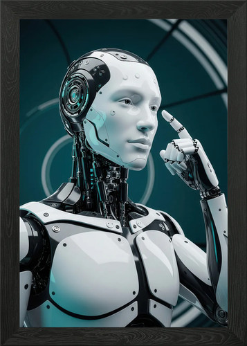 Thinking humanoid robot framed - humanoid,
