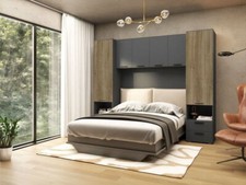 Milano Dark Grey and Slated Oak Effect Overbed Storage Unit Bedroom Furniture