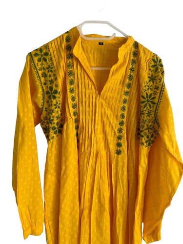 Yellow cotton long maxi kaftan - yellow,