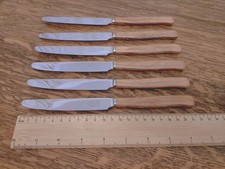 Pristine Vintage Set 6 x Wood Handle DINNER CUTLERY - Sanenwood Sheffield 1960s